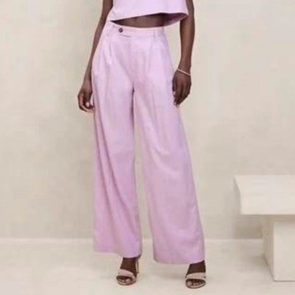 Banana Republic Linen Blend Wide Leg Pants Womens 6 Pink Lavender Coastal Chic